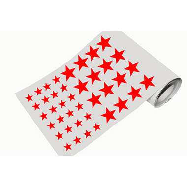 Caja rollo 2.280 gomets estrellas grande y mediano rojo
