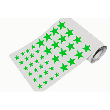 Caja rollo 2.280 gomets estrellas grande y mediano verde