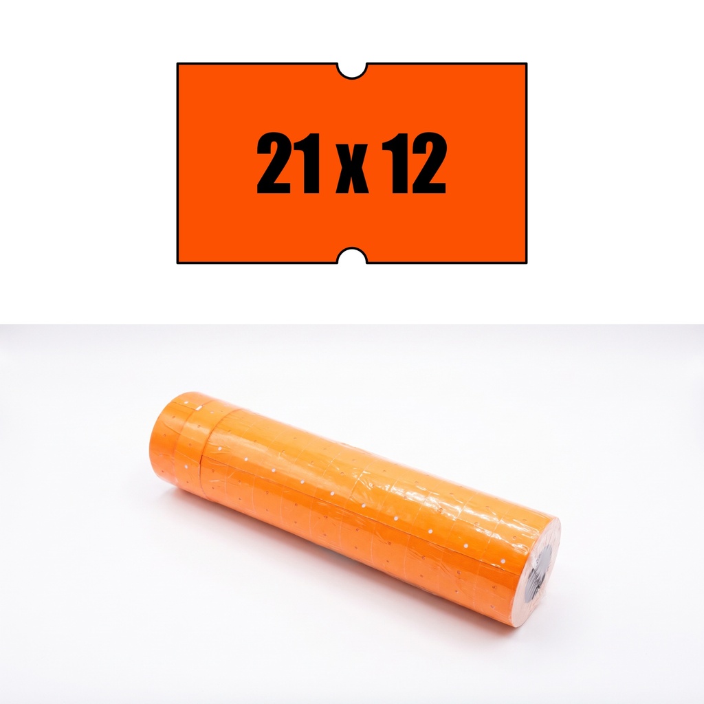 Pack 12 rollos de 1000 etiquetas 21 x 12 fluor naranja removible