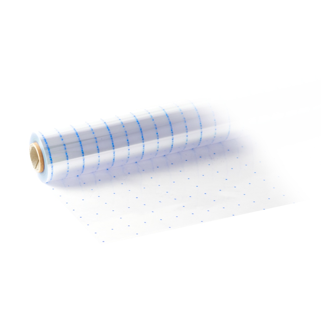 Bobina 0.8 x 50 m 35 µm PP transparente punto azul