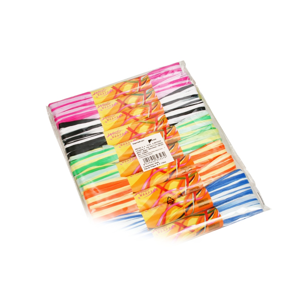 # Bolsa 10 manos 30 m x 3.5 cm rafia multicolor