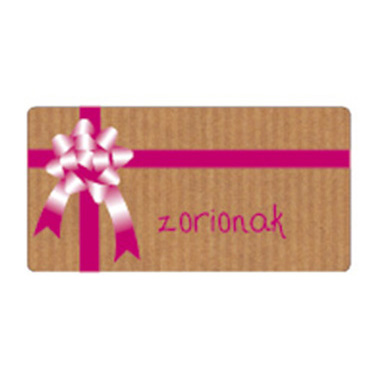 Rollo 300 etiquetas tinta 59 x 30 kraft zorionak lazo
