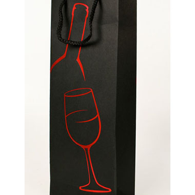 Bolsa regalo botellero papel kraft decorado 360 x 127 x 83 negro / rojo