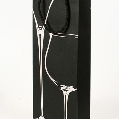 Bolsa regalo botellero papel kraft decorado 360 x 127 x 83 negro / plata
