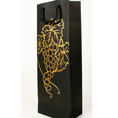 Bolsa regalo botellero papel kraft decorado 310 x 77 x 73 negro / oro