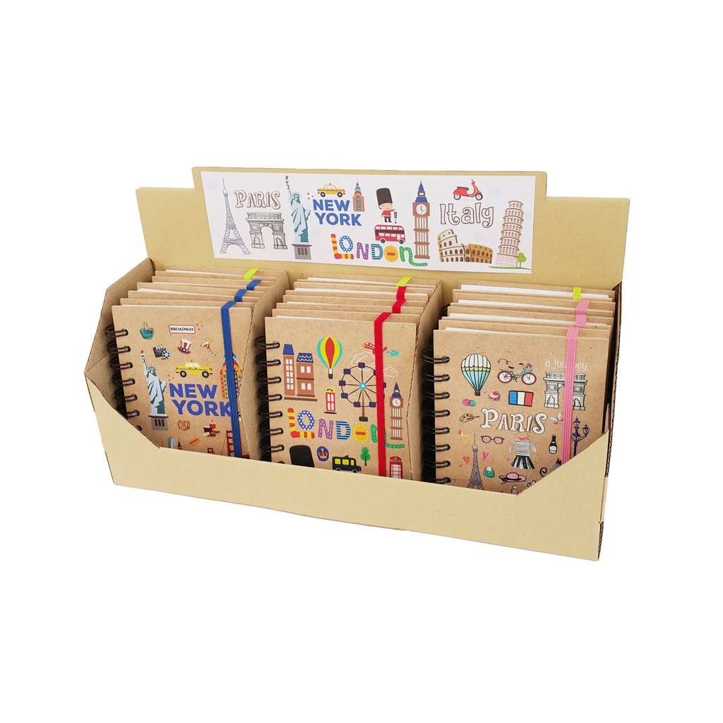 Expositor 12 libretas 10.3 x 14 cm we travel the world papel 100 g 80 hojas