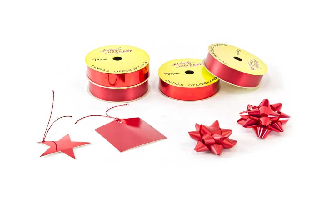 Set 80 cocas de 6.4 cm 18 cintas 19 mm x 10 m y 100 tarjetas de 6.3 cm rojo brillo / mate