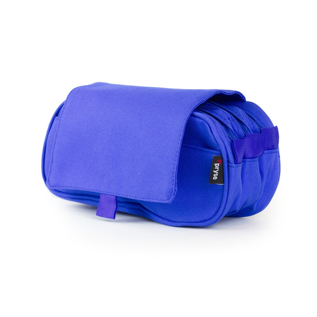 Portatodo triple 3 cremalleras con bolsillo exterior con solapa 22 x 8 x 10.5 cm azul