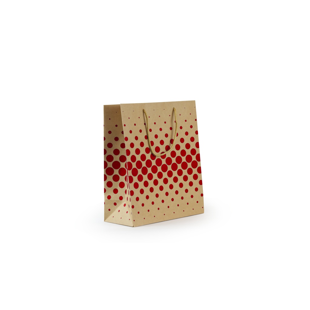 Bolsa papel 180g kraft 100% reciclado 185 x 140 x 85 mm puntos rojos