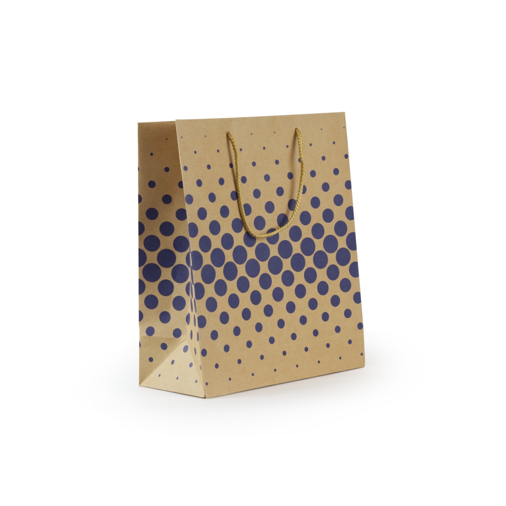 Bolsa papel 180g kraft 100% reciclado 315 x 254 x 127 mm puntos azules
