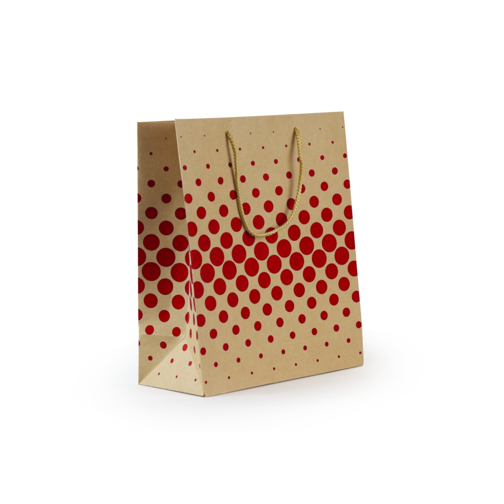 Bolsa papel 180g kraft 100% reciclado 315 x 254 x 127 mm puntos rojos