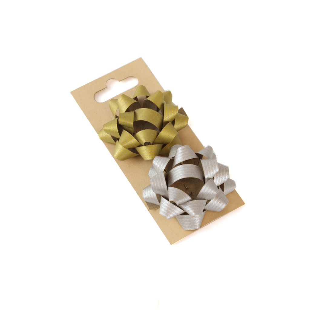 Set 2 lazosø 60 mm diámetro ancho cinta 10 mm papel kraft 100% reciclado oro-plata