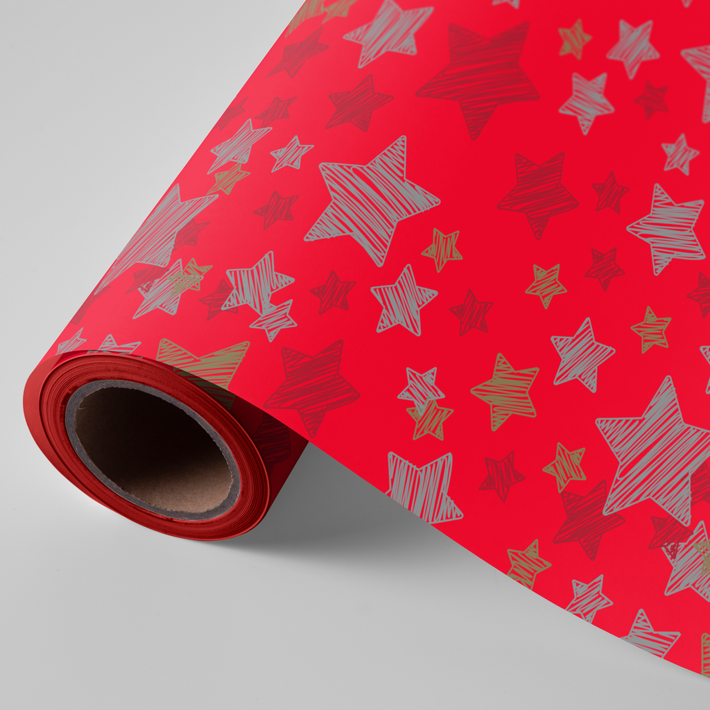 Bobina de 62 cm 4kg navidad rojo estrellas