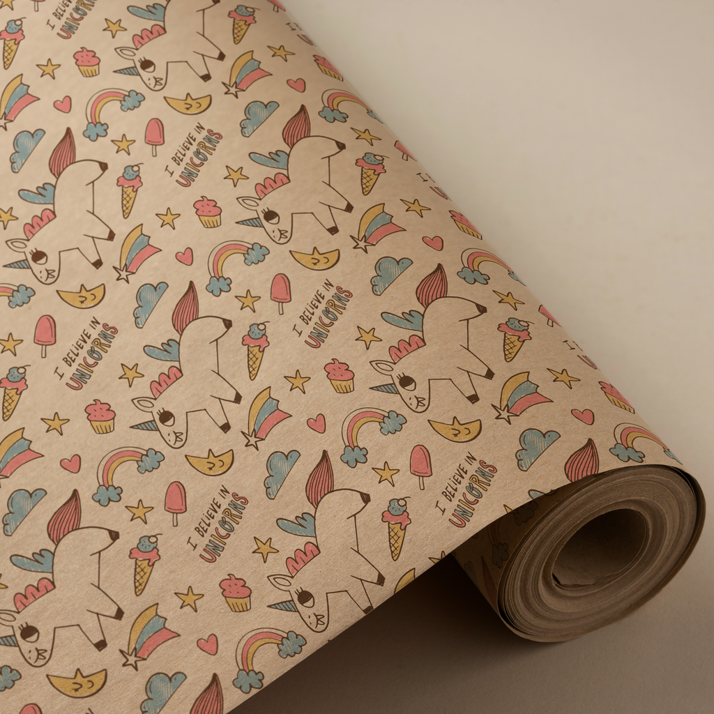 # Bobina 62 cm 4 kg 100% kraft reciclado unicornio dulce