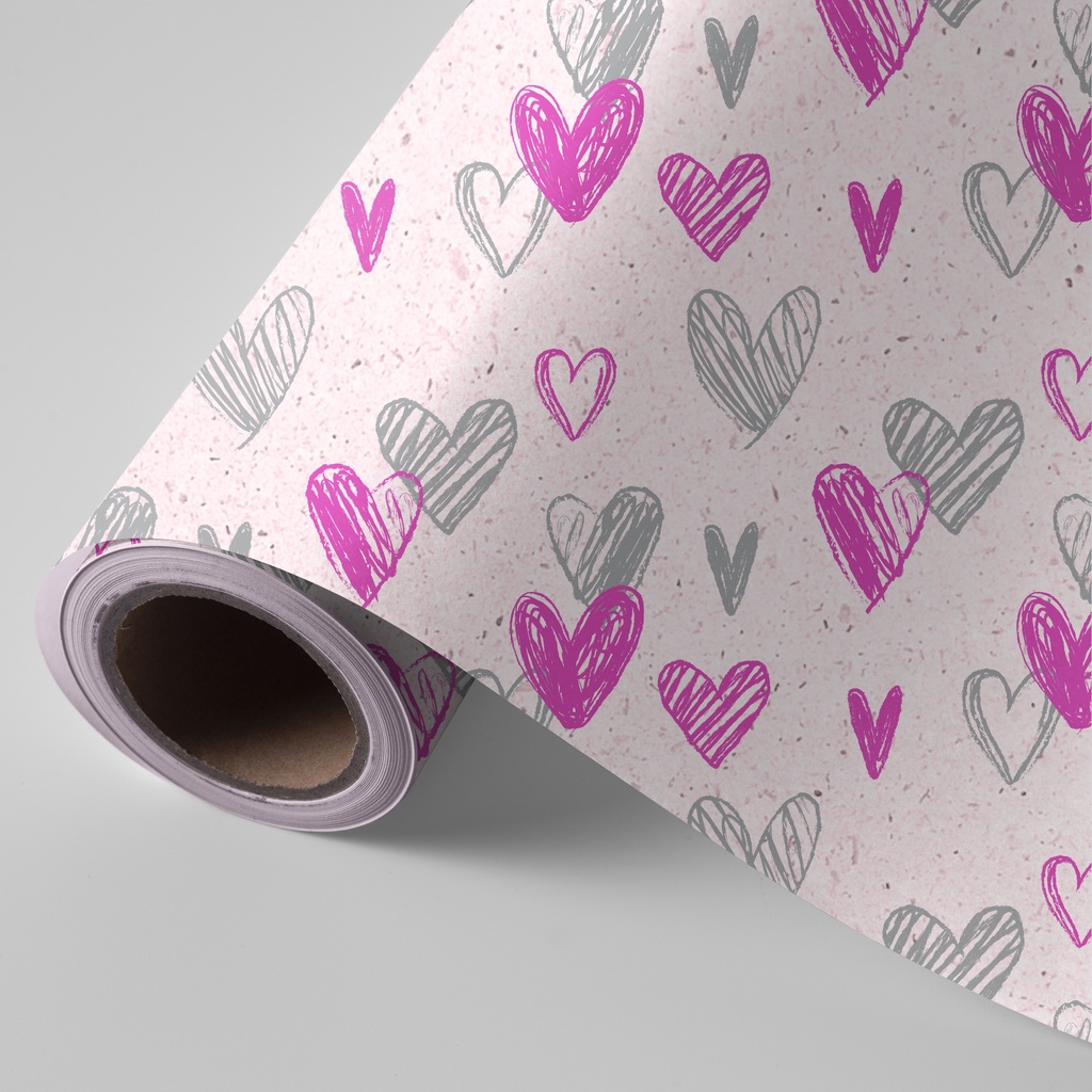 Bobina 31 cm 2 kg papel caña de azúcar corazones rosa y gris