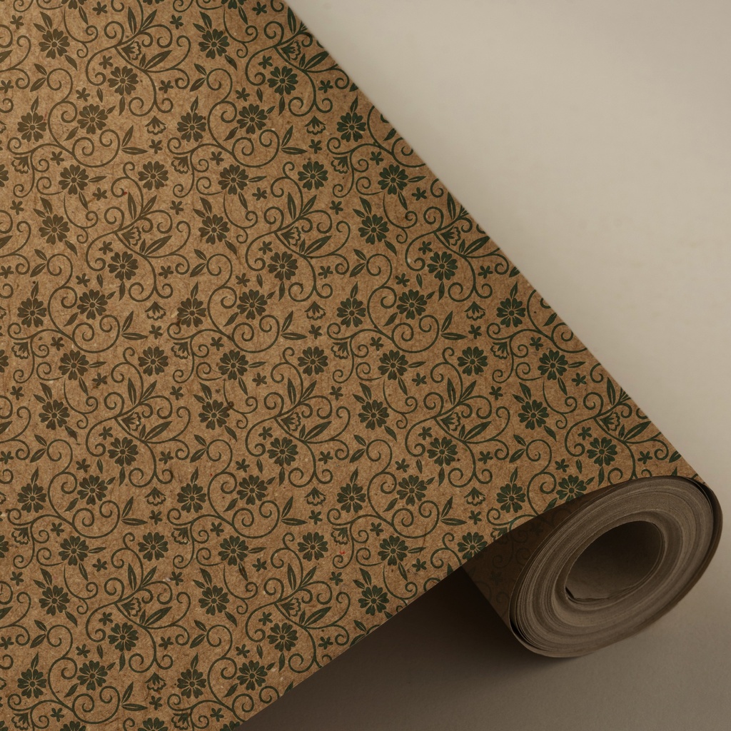 # Bobina 31 cm 2 kg 100% kraft reciclado flores verdes