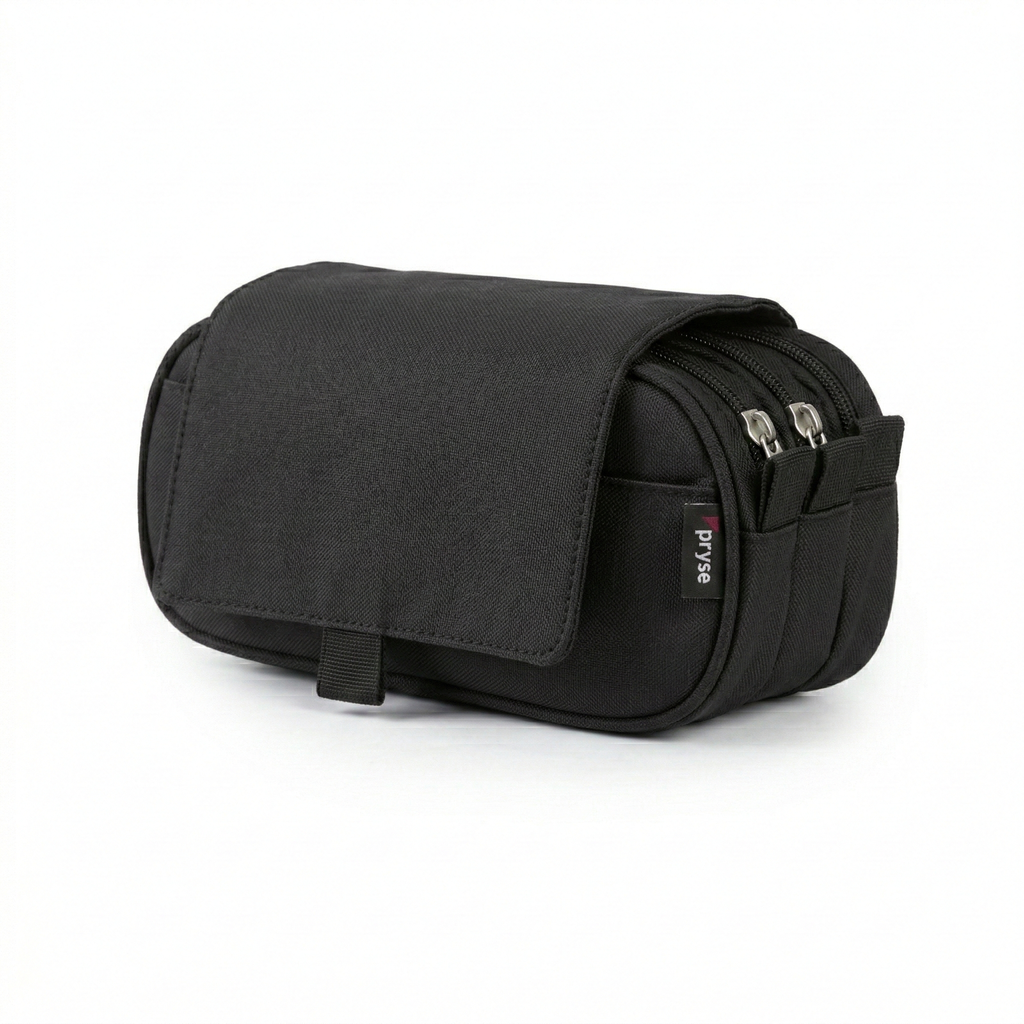 Portatodo triple 3 cremalleras con bolsillo exterior con solapa 22 x 8 x 10.5 cm negro