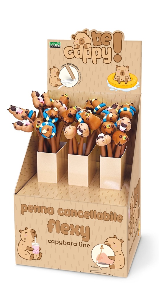Boligrafo Capybara borrable flexible y goma incluida escritura azul