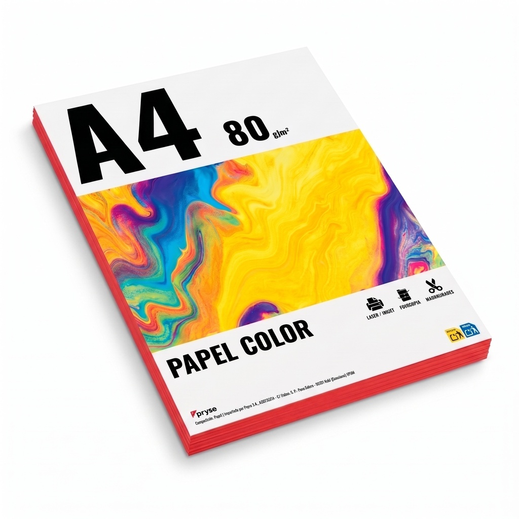 Papel A4 color 80 g/m2 paquete 100 hojas rojo
