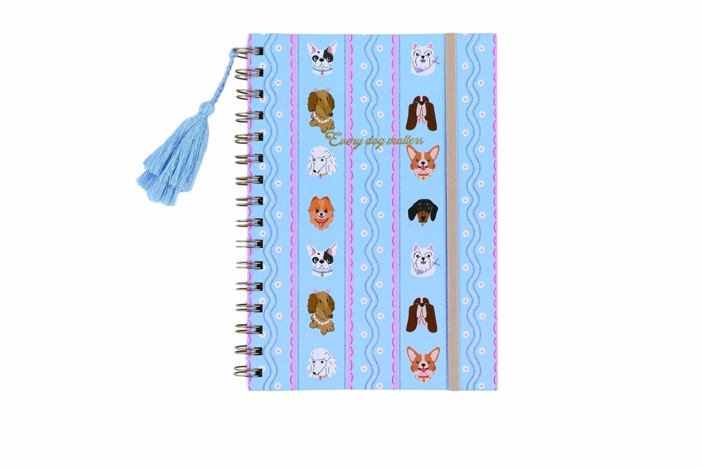 Libreta espiral perritos tapa dura cartulina 210 x 148 mm con borla