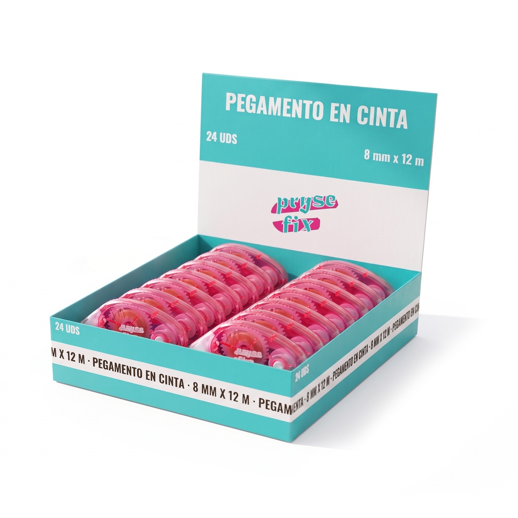 Expositor 24 pegamento en cinta 8 mm x 12 m