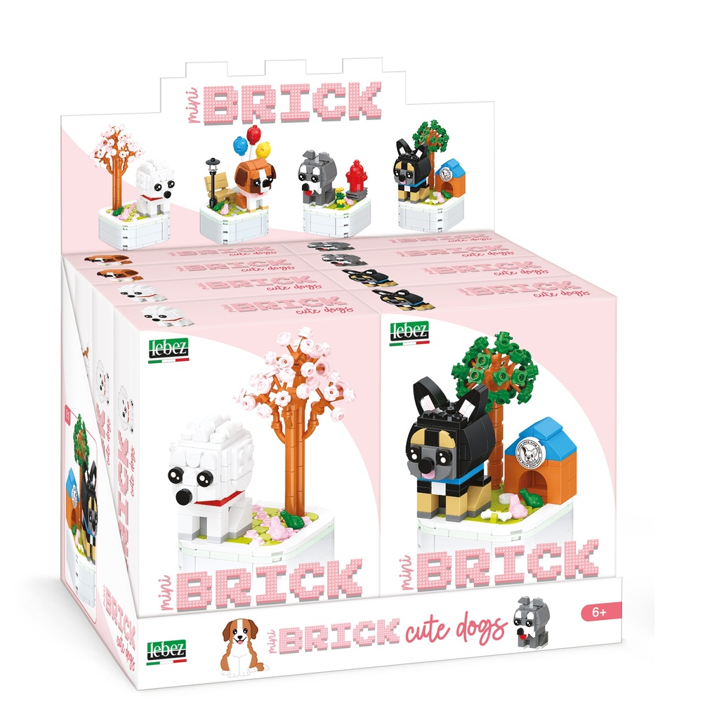 Bloques de construcción cute dogs 4 diseños de 199 pcs en expositor con 8 uds
