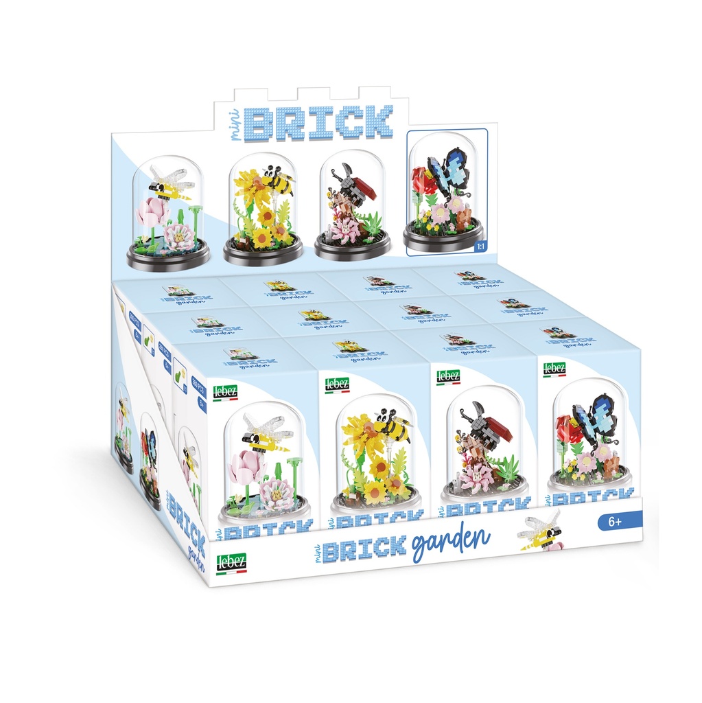 Bloques de construcción flores e insectos 4 diseños de 263 pcs en expositor con 12 uds