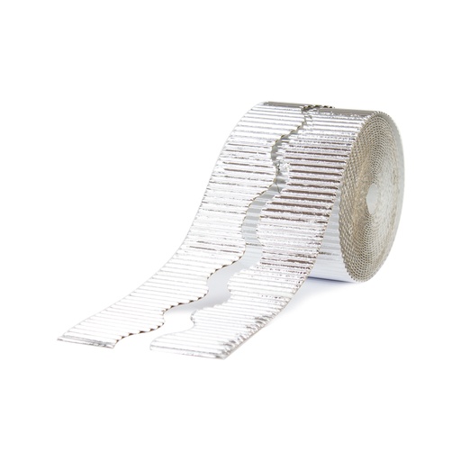 [5300057] Borde cartón ondulado plata metalizado 10 cm x (7.5 m x 2)
