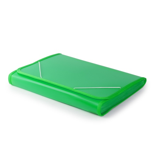 [4151008] Clasificador fuelle A4 con ribete 13 compartimentos verde