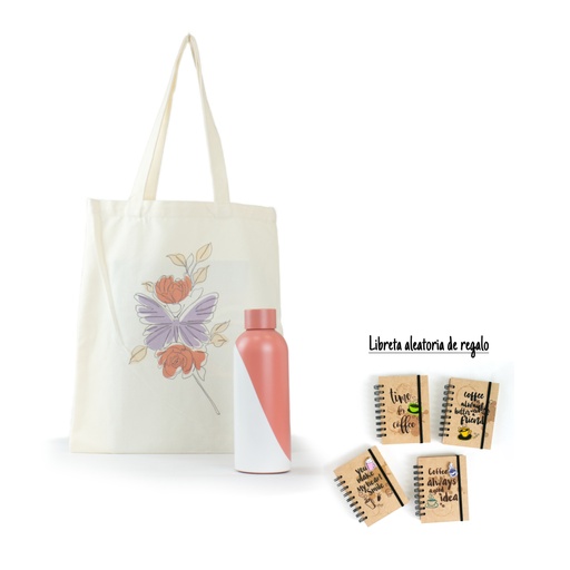 [0959002] Opción regalo Flor: botella + bolsa canvas + libreta gratis