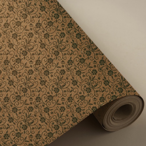 [3150293V] #Bobina 62 cm 4 kg 100% kraft reciclado flores verdes