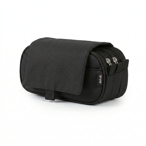 [4810035] Portatodo triple 3 cremalleras con bolsillo exterior con solapa 22 x 8 x 10.5 cm negro