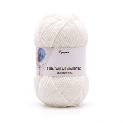 [7510012] Madeja de lana 50 g de 4 hebras y 8 hilos blanco