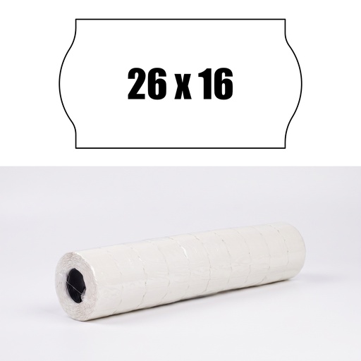 [1531061] Pack 10 rollos 1000 etiquetas onda 26 x 16 blanca permanente