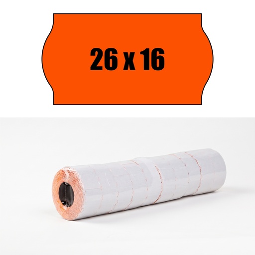 [1531063] Pack 10 rollos 1000 etiquetas onda 26 x 16 fluor naranja permanente
