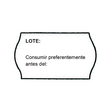 [1531070] Pack 10 rollos 1000 etiquetas onda 26 x 16 blanca permanente Impresa: Lote: / Consumir preferentemente antes del: